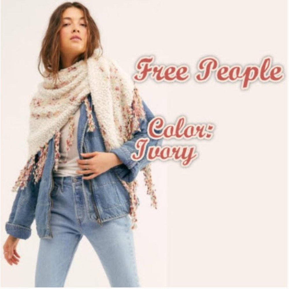 NWT - Free People Snuggle Striped Triangle Scarf -  Color:Ivory Combo